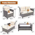 Ensemble de mobilier de jardin en rotin 4 pièces avec coussin et étagère de table - 27,5 x 47 x 30 (L x l x H)