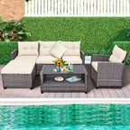 Ensemble de mobilier de jardin en rotin 4 pièces avec coussin et étagère de table - 27,5 x 47 x 30 (L x l x H)