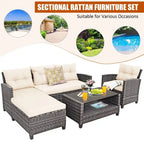 Ensemble de mobilier de jardin en rotin 4 pièces avec coussin et étagère de table - 27,5 x 47 x 30 (L x l x H)
