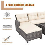 Ensemble de mobilier de jardin en rotin 4 pièces avec coussin et étagère de table - 27,5 x 47 x 30 (L x l x H)