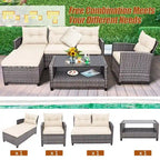 Ensemble de mobilier de jardin en rotin 4 pièces avec coussin et étagère de table - 27,5 x 47 x 30 (L x l x H)