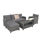 Ensemble de mobilier de jardin en rotin 4 pièces avec coussin et étagère de table - 27,5 x 47 x 30 (L x l x H)