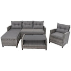 Ensemble de mobilier de jardin en rotin 4 pièces avec coussin et étagère de table - 27,5 x 47 x 30 (L x l x H)