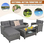 Ensemble de mobilier de jardin en rotin 4 pièces avec coussin et étagère de table - 27,5 x 47 x 30 (L x l x H)