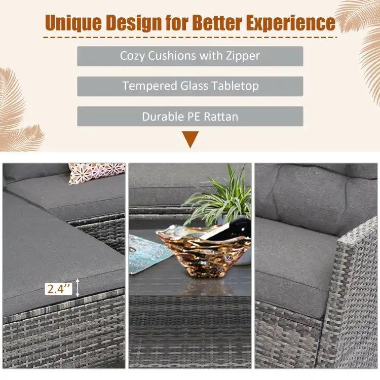 Ensemble de mobilier de jardin en rotin 4 pièces avec coussin et étagère de table - 27,5 x 47 x 30 (L x l x H)