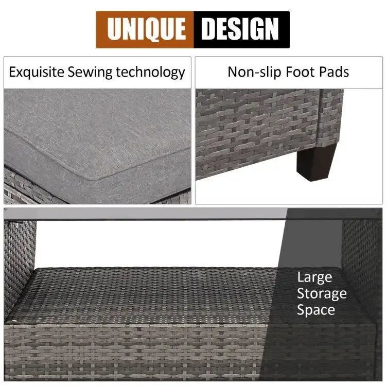 Ensemble de mobilier de jardin en rotin 4 pièces avec coussin et étagère de table - 27,5 x 47 x 30 (L x l x H)