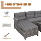 Ensemble de mobilier de jardin en rotin 4 pièces avec coussin et étagère de table - 27,5 x 47 x 30 (L x l x H)