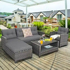 Ensemble de mobilier de jardin en rotin 4 pièces avec coussin et étagère de table - 27,5 x 47 x 30 (L x l x H)