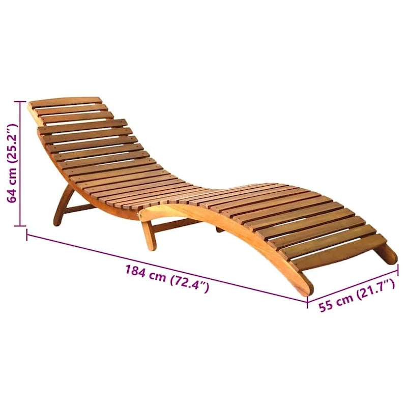 Chaise longue de jardin vidaXL avec coussin, en bois d'acacia massif - 72,4 x 21,7 x 25,2