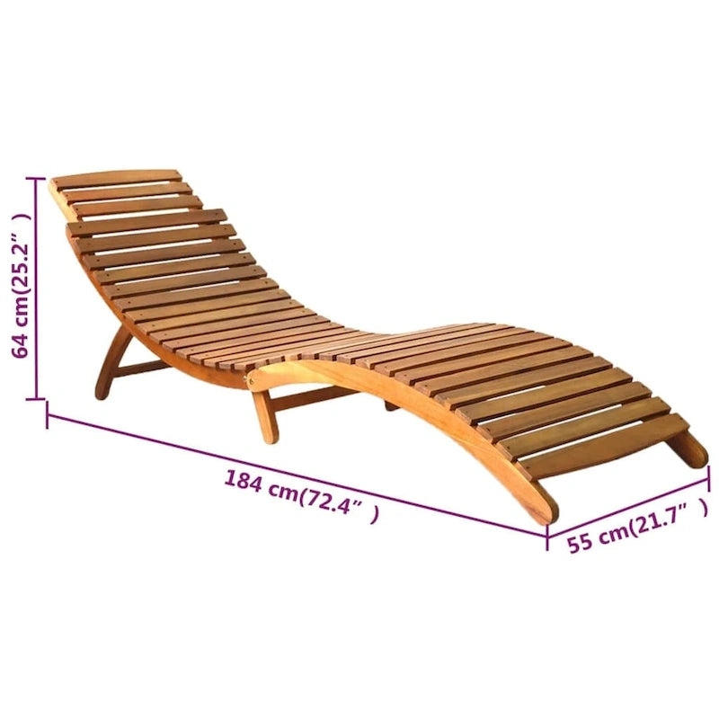 Chaise longue de jardin vidaXL avec coussin, en bois d'acacia massif - 72,4 x 21,7 x 25,2