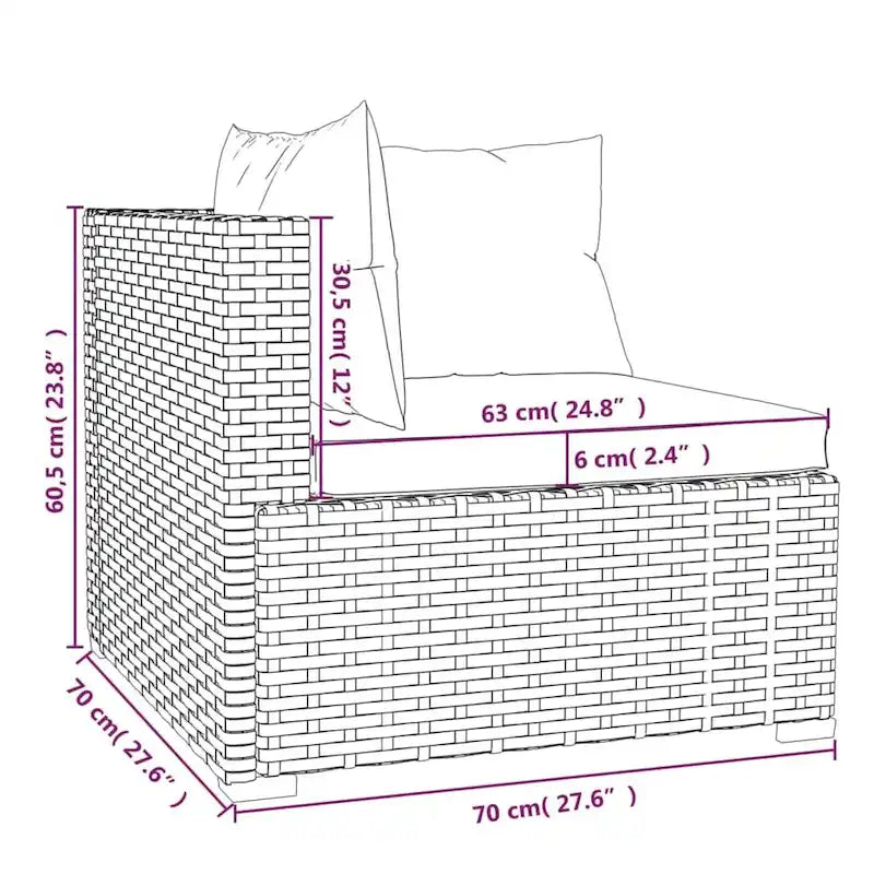 Canapé d'angle de patio vidaXL, canapé deux places, fauteuil d'extérieur en rotin synthétique