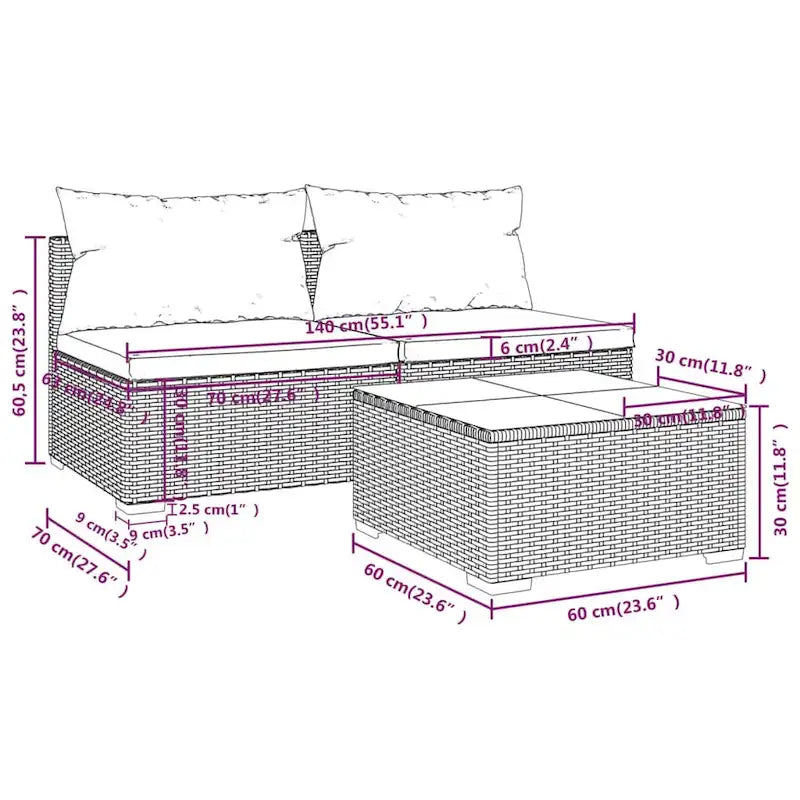 Canapé d'angle de patio vidaXL, canapé deux places, fauteuil d'extérieur en rotin synthétique