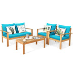 Ensemble de mobilier de jardin Gymax 4 pièces en bois d'acacia avec touches turquoise - Voir les détails