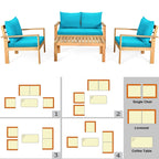 Ensemble de mobilier de jardin Gymax 4 pièces en bois d'acacia avec touches turquoise - Voir les détails