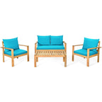 Ensemble de mobilier de jardin Gymax 4 pièces en bois d'acacia avec touches turquoise - Voir les détails