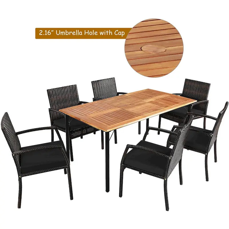 Ensemble table et chaises de jardin en rotin Costway 7 pièces avec coussins - Voir les détails