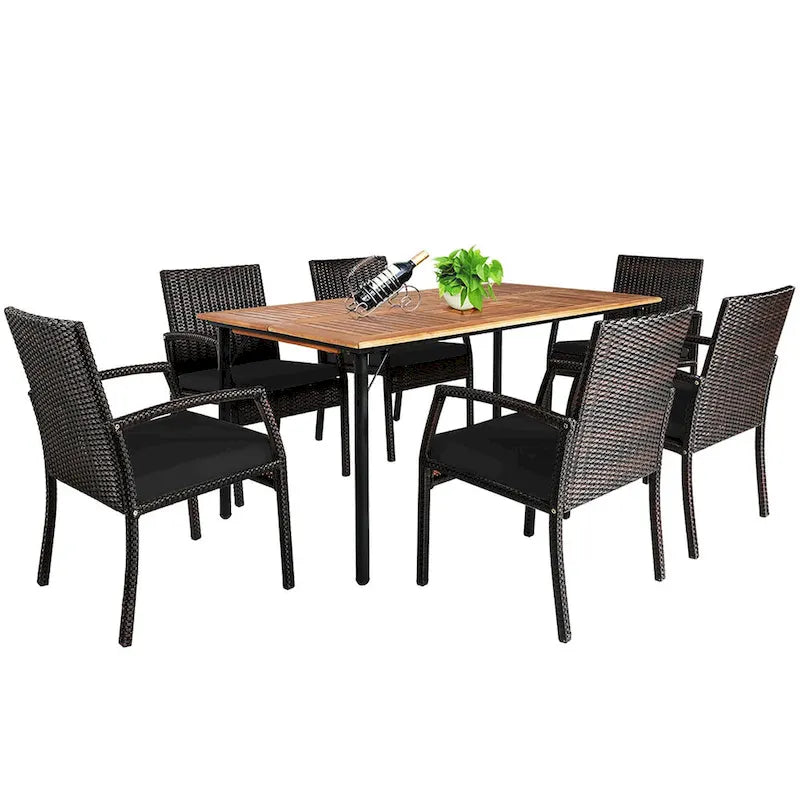 Ensemble table et chaises de jardin en rotin Costway 7 pièces avec coussins - Voir les détails