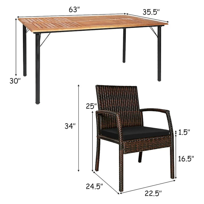 Ensemble table et chaises de jardin en rotin Costway 7 pièces avec coussins - Voir les détails