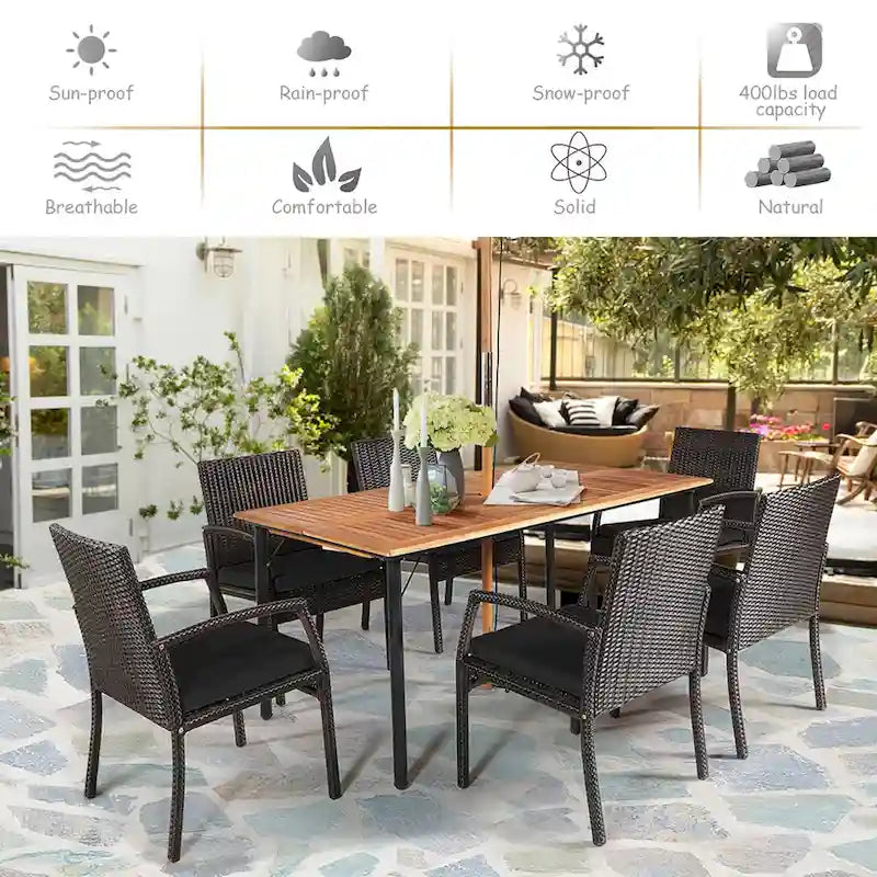 Ensemble table et chaises de jardin en rotin Costway 7 pièces avec coussins - Voir les détails