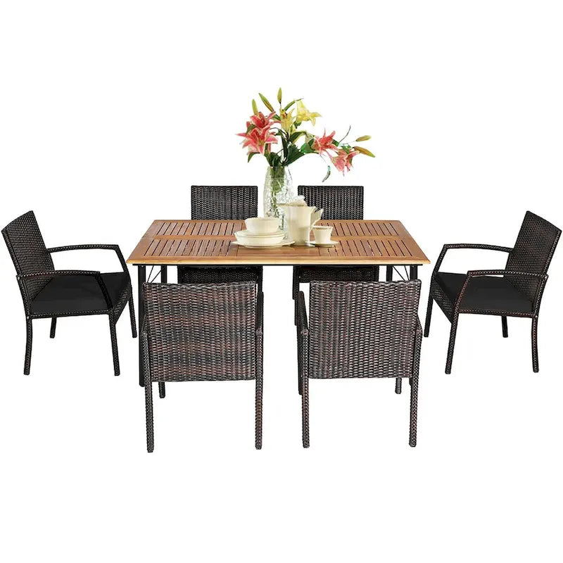 Ensemble table et chaises de jardin en rotin Costway 7 pièces avec coussins - Voir les détails