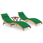 Ensemble de 2 chaises longues vidaXL avec table et coussins en bois d'acacia massif - 72,4 x 21,7 x 25,2