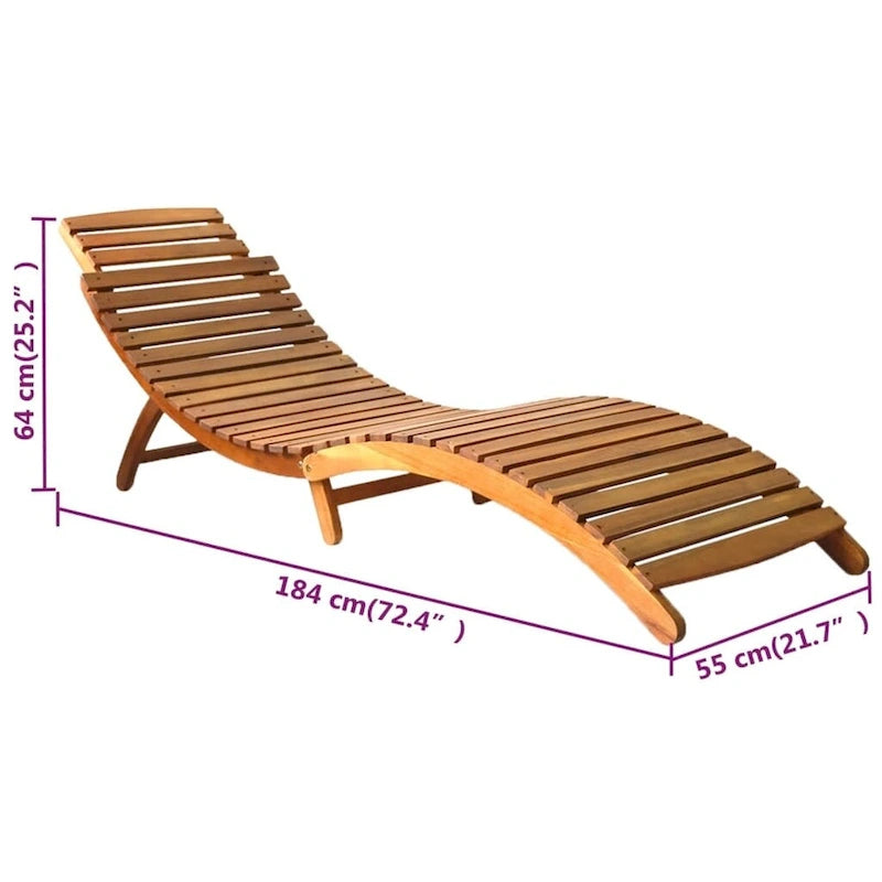 Ensemble de 2 chaises longues vidaXL avec table et coussins en bois d'acacia massif - 72,4 x 21,7 x 25,2