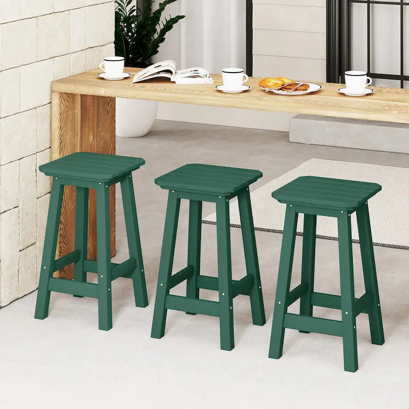 Tabourets de comptoir carrés d'extérieur Polytrends Laguna HDPE tous temps 24 pouces (ensemble de 3)