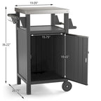 Chariot de service pour barbecue/grill, table de préparation et de repas extérieure avec plateau en acier inoxydable 304 et revêtement en PEHD.