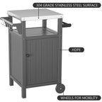 Chariot de service pour barbecue/grill, table de préparation et de repas extérieure avec plateau en acier inoxydable 304 et revêtement en PEHD.