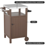 Chariot de service pour barbecue/grill, table de préparation et de repas extérieure avec plateau en acier inoxydable 304 et revêtement en PEHD.