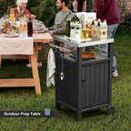 Chariot de service pour barbecue/grill, table de préparation et de repas extérieure avec plateau en acier inoxydable 304 et revêtement en PEHD.