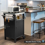 Chariot de service pour barbecue/grill, table de préparation et de repas extérieure avec plateau en acier inoxydable 304 et revêtement en PEHD.