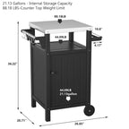 Chariot de service pour barbecue/grill, table de préparation et de repas extérieure avec plateau en acier inoxydable 304 et revêtement en PEHD.