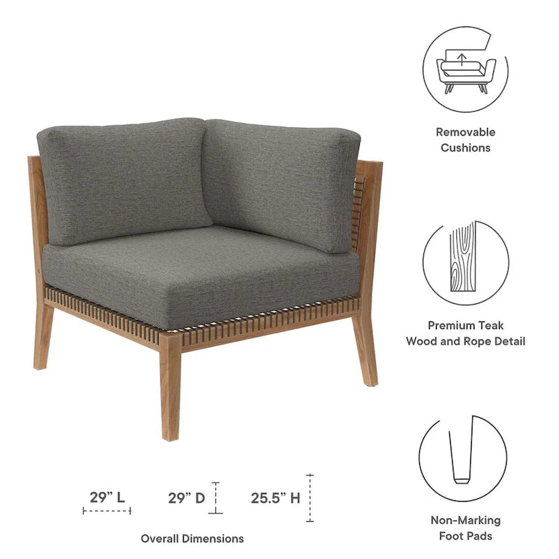 Chaise d'angle de patio en bois de teck Clearwater Outdoor