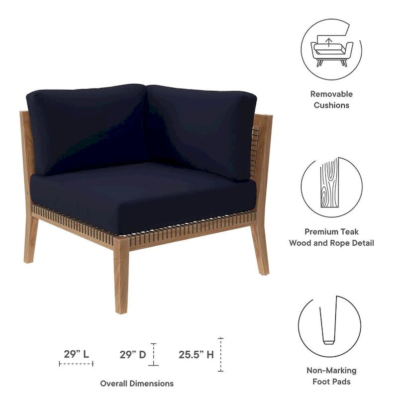 Chaise d'angle de patio en bois de teck Clearwater Outdoor