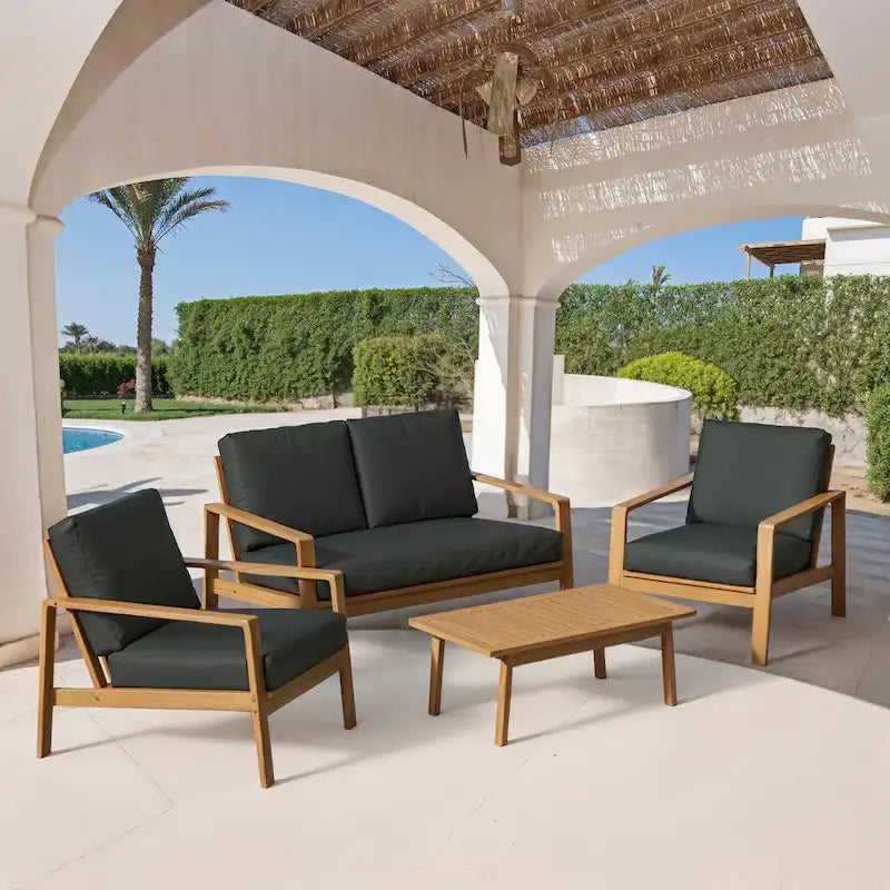 Ensemble de conversation de patio en bois d'acacia 4 pièces