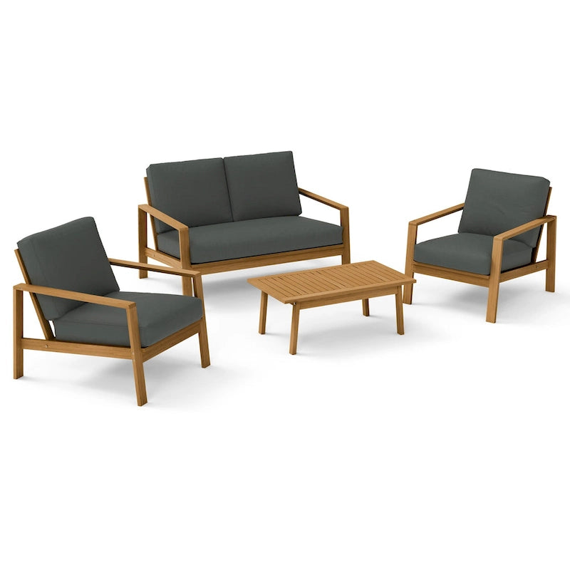 Ensemble de conversation de patio en bois d'acacia 4 pièces