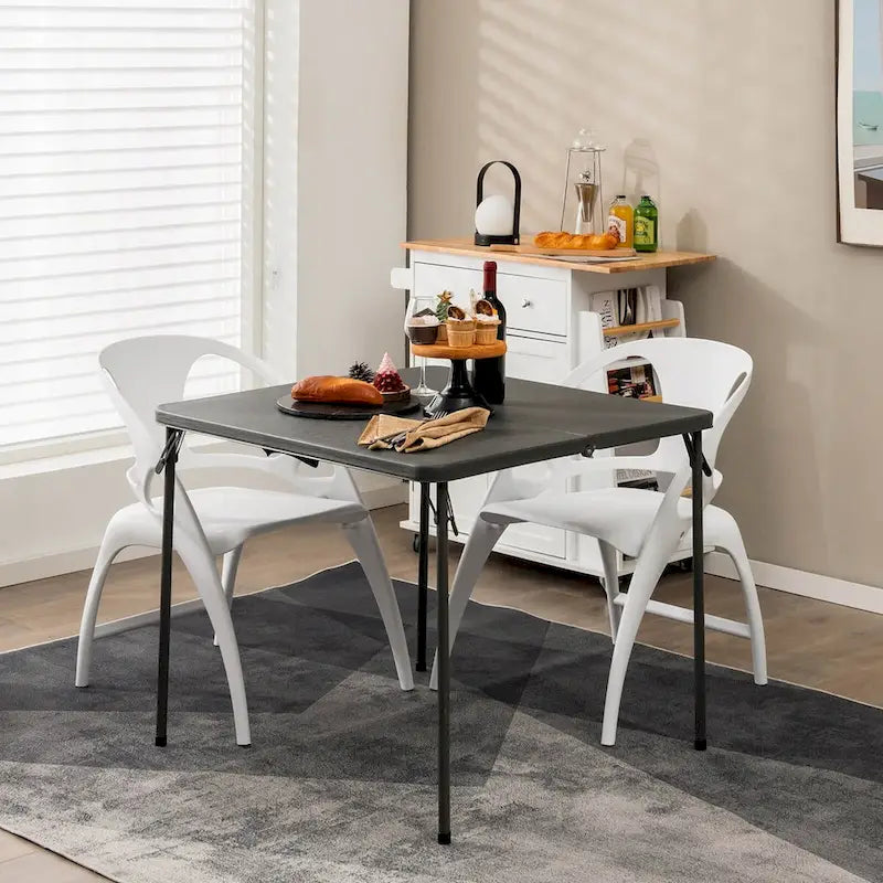 Table de camping pliante avec plateau en PEHD résistant aux intempéries et cadre en acier antirouille
