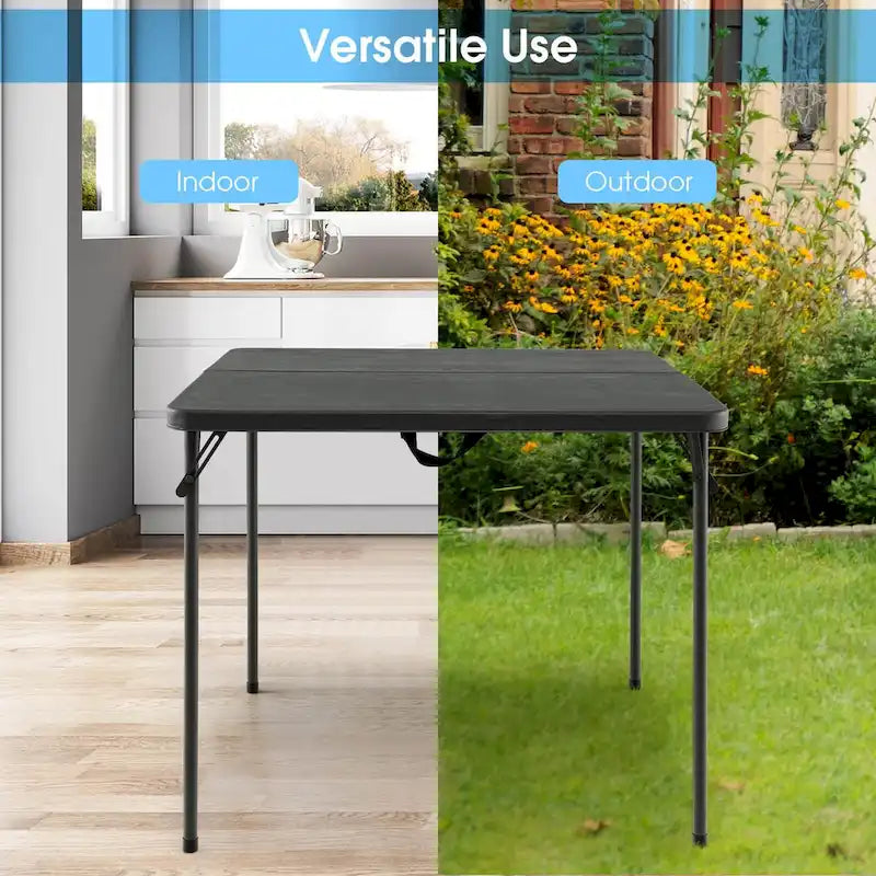 Table de camping pliante avec plateau en PEHD résistant aux intempéries et cadre en acier antirouille