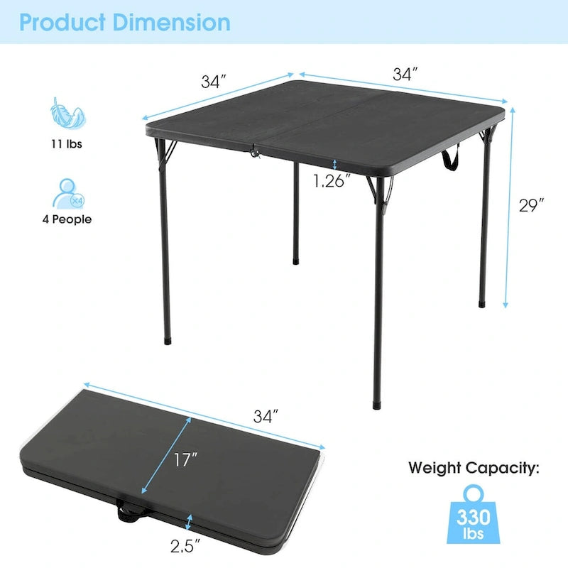 Table de camping pliante avec plateau en PEHD résistant aux intempéries et cadre en acier antirouille