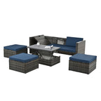 Ensemble de canapé d'angle d'extérieur 5 pièces en résine tressée PE avec table basse relevable