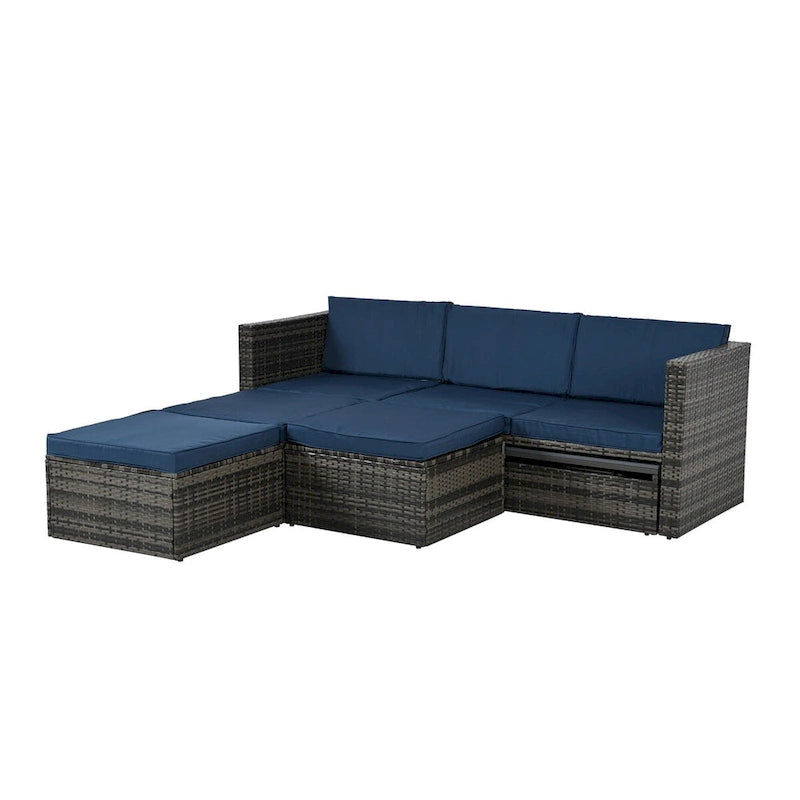 Ensemble de canapé d'angle d'extérieur 5 pièces en résine tressée PE avec table basse relevable