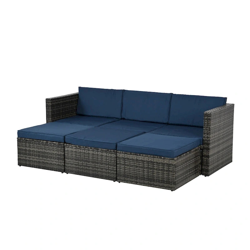 Ensemble de canapé d'angle d'extérieur 5 pièces en résine tressée PE avec table basse relevable