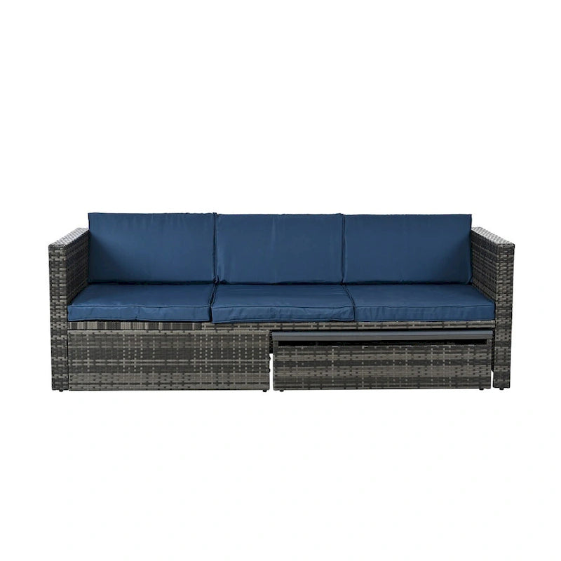 Ensemble de canapé d'angle d'extérieur 5 pièces en résine tressée PE avec table basse relevable