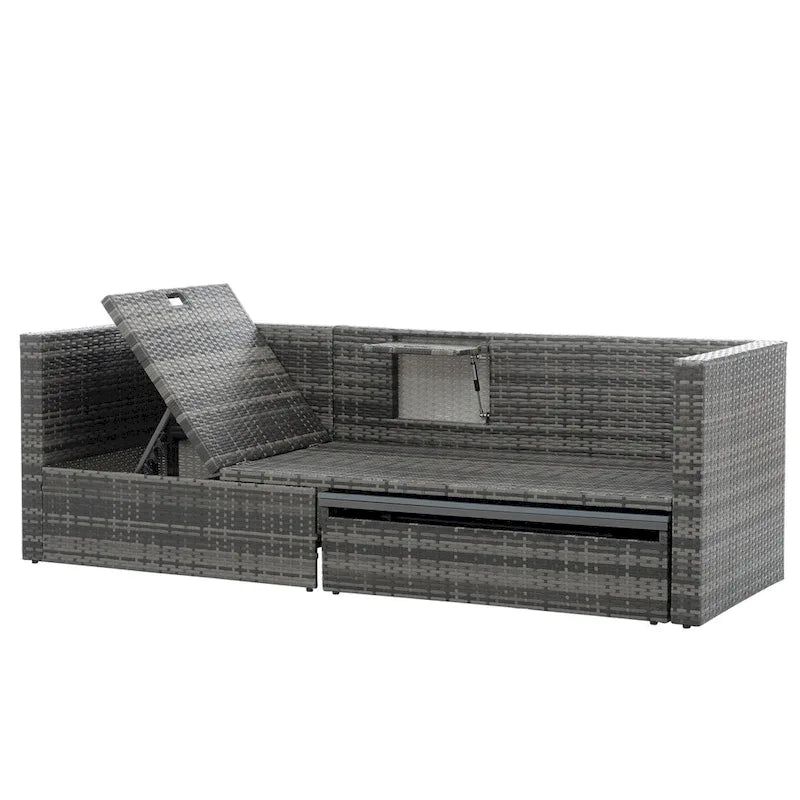 Ensemble de canapé d'angle d'extérieur 5 pièces en résine tressée PE avec table basse relevable