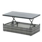 Ensemble de canapé d'angle d'extérieur 5 pièces en résine tressée PE avec table basse relevable