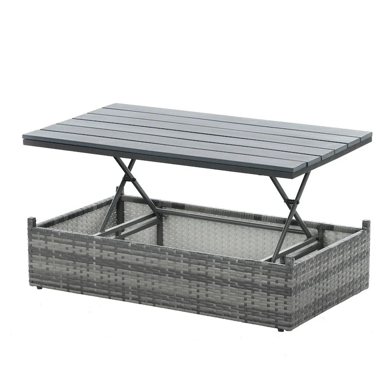 Ensemble de canapé d'angle d'extérieur 5 pièces en résine tressée PE avec table basse relevable