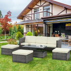 Ensemble de canapé d'angle d'extérieur 5 pièces en résine tressée PE avec table basse relevable
