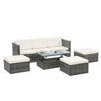 Ensemble de canapé d'angle d'extérieur 5 pièces en résine tressée PE avec table basse relevable