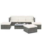 Ensemble de canapé d'angle d'extérieur 5 pièces en résine tressée PE avec table basse relevable